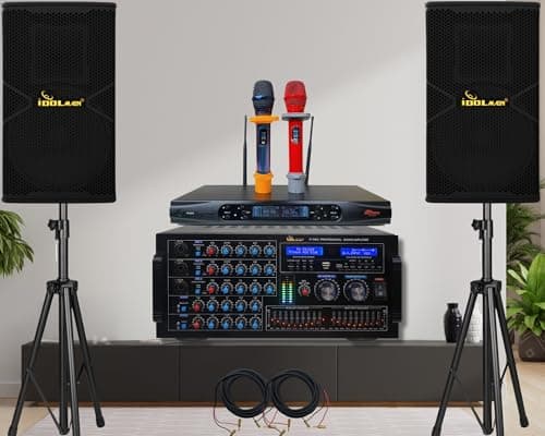 IDOLmain 6000W Professional Karaoke Digital Mixing Amplifier with Optical |Bluetooth|Recording Plus Dual Loudspeakers, and Wireless Microphones Karaoke System