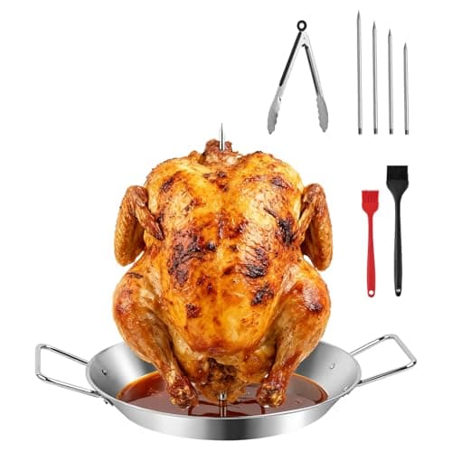 Shawarma Pan for Oven, Shawarma Skewer Stand, Gyro Plate with Skewer - Stainless Steel Vertical Spit for Grill & Oven - 5 Spike Al Pastor Rotisserie for Chicken, Gyro Cooking & Roasting. 10 Inch