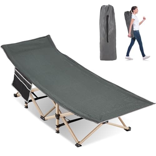 Candockway Folding Camping Cot for Sleeping, Portable Cots for Adults, Heavy Duty Cot Bed 550LBS(Max Load), Extra Wider Cots with Large Pocket for Outdoor, Office, Beach(Stripe Grey)