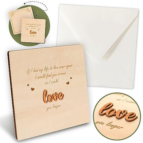 STOFINITY Love Cards for Him - Happy Anniversary Cards for Husband Wife, Cute Romantic Gifts for Her, Love You Gift Card for Boyfriend Girlfriend, Wedding Anniversary Card Wood Gifts for Couple