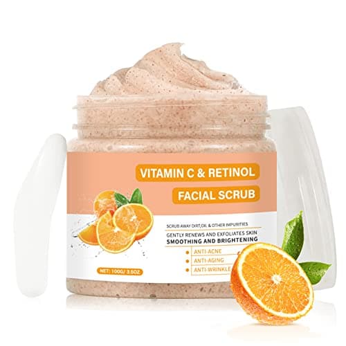 YAFUSIPE Vitamin C and Retinol Facial Scrub Face Scrubs Exfoliating Face Wash Vitamin C Facial Body Scrub Microdermabrasion Exfoliator for Blackhead Ingrown Hair KP Bump Eraser Exfoliant 3.5OZ