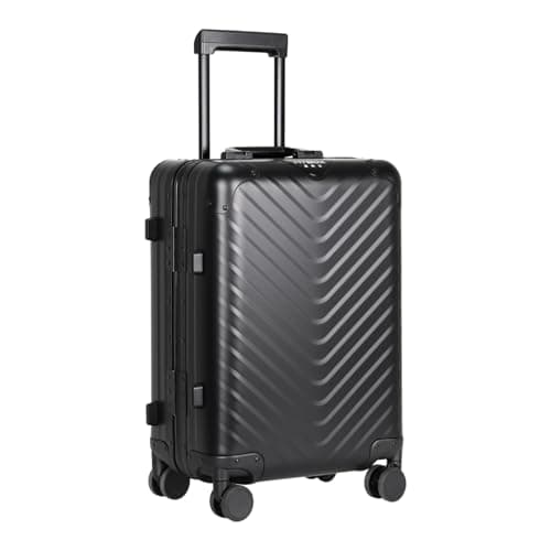 MYBOX 20 Inch All Aluminum Carry On Luggage with Spinner Wheels, TSA Lock, Waterproof Anti-Scratch Travel Suitcase, Airline Approved, Durable Zipperless Hard Shell for Business & Travel, Black
