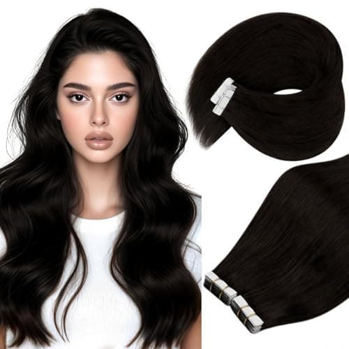 Ve Sunny Tape in Hair Extensions Real Human Hair Invisible Remy Human Hair Straight Tape Ins Double Sided Darkest Brown 14 inch 20Pcs 50G