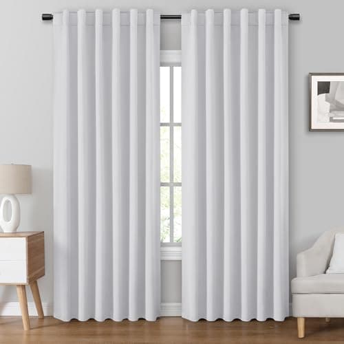 HOMEIDEAS Greyish White Blackout Curtains, 2 Pages Room Darkening Bedroom Pinch Pleated Curtains Thermal Insulated Back Tab Rod Pocket Drapes for Bedroom, W52 x L96