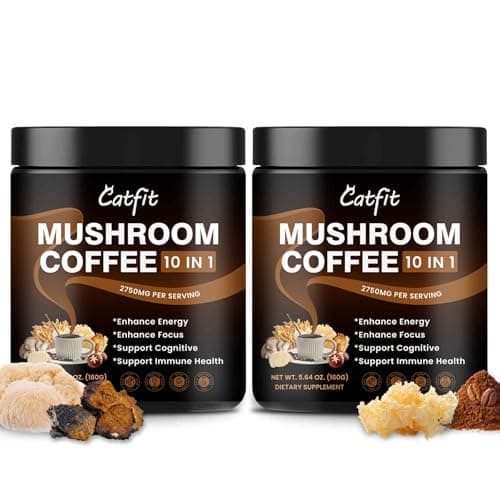 2 Pack Mushroom Coffee Powder, 10 Adaptogenic Mushrooms And MCT Oil, Hydrolyzed Collagen, Instant Coffee with Lion's Mane, Chaga, L-Theanine for Energy, Focus, Digestion and Immunity, 320G