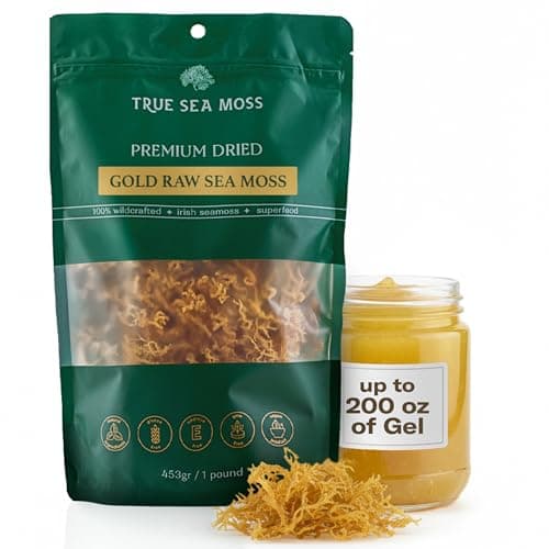 TrueSeaMoss Raw Gold Irish Sea Moss – Premium Wildcrafted & Sun-Dried Seaweed – Extra Dry Texture, Vegan, Non-GMO, Gluten-Free – 16oz (1 lb) Makes Up to 200oz Gel – Atlantic Harvested