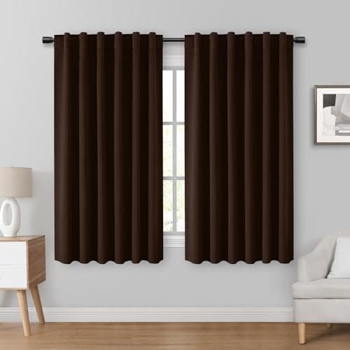 HOMEIDEAS Chocolate Brown Blackout Curtains, 2 Pages Room Darkening Bedroom Pinch Pleated Curtains Thermal Insulated Back Tab Rod Pocket Drapes for Bedroom, W52 x L63
