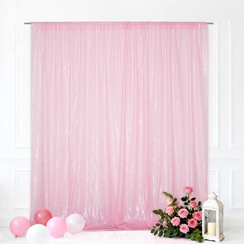Eternal Beauty Pink Sequin Backdrop, 6x8 Ft Glitter Background Curtains for Shimmer Photography Party Wedding Birthday Back Drop Decor