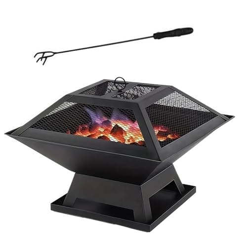 KINGBURN Outdoor Fire Pits for Outside Wood Burning Table Fire Pit with Spark Screen Cover, Fire Bowls Backyard Fire Pit with Fire Poker for Camping Beach (Black, 18.5 Inch)