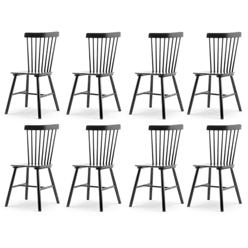 LUE BONA Windsor Dining Chair, Dining Chairs Set of 8, Spindle Back Wood Dining Chair, Kitchen Chairs Wooden, Farmhouse Dining Chairs for Kitchen and Dining Room, Black