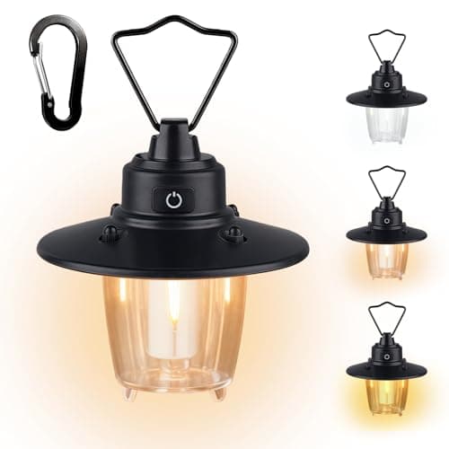 Hanging Camping Light, Antique Black, Rechargeable LED Camping Lantern with Three Light Modes, Cordless, Vintage, Weatherproof Tent Light for Camping, Outdoor, Emergency Use