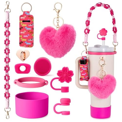 Bufilea Stanley Cup AccessoriesI Bottle Handle Carrier Strap,Silicone Cup Boot, Lipstick Holder, Straw Topper & Spill Stoppers, Cute Decorative Charms, Accessories for Stanley Cup 40oz/30oz Decor