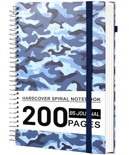 Lined Spiral Journal Notebook for Men Women, 200 Pages,7x10 Hardcover Notebooks for Work and School,B5 College Ruled Notebook Note to do List(Blue Camouflage)