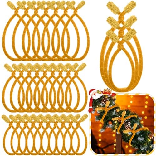 Zhengmy 24 Pcs 20'' 25'' 30'' Christmas Velvet Garland Ties Christmas Decorative Twist Ties for Banister Reusable and Flexible Wreath Twist for Xmas Home Decorations Holiday Craft Wrapping(Gold)