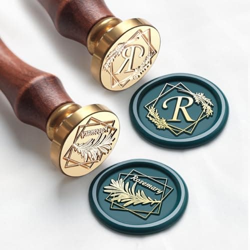 VSECUON Letter R Wax Seal Stamp Rosemary Initial R Stamp, 2pcs Value Pack Wax Seal Kit with Vintage Rosewood Handle Decorative Gift for Wedding Art Invitations Christmas