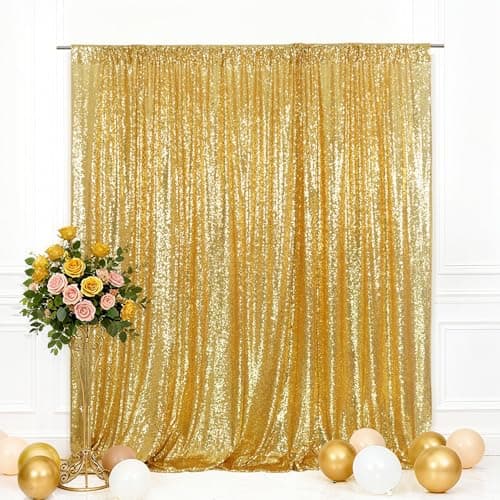 Eternal Beauty Gold Sequin Backdrop, 5x7 Ft Glitter Background Curtains for Shimmer Photography Party Wedding Birthday Back Drop Decor