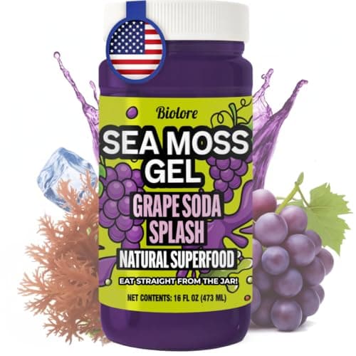 Biolore Grape Splash Sea Moss Gel 16 oz - No Added Sugar, Vegan, Made in USA - Wildcrafted Sea Moss Superfood with 92 Essential Vitamins - Ready to Use, No Prep Needed