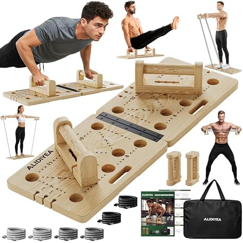 Push Up Board 30 in 1 Foldable with Resistance Bands - Thickened Pine Wood Multi-Push Up Board for Men & Women, Portable Gym/Home Workout Gear for Chest, Shoulders, Arms & Back