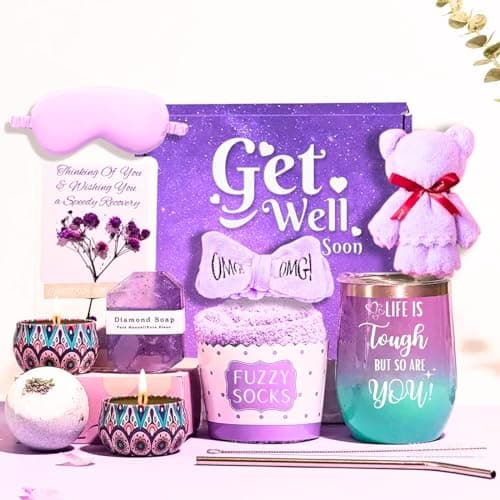 Lavender Get Well Gifts for Women Feel Better Gifts Baskets for Women After Surgery Cancer Care Gifts for Friend Sick Chemo Care Package Encouraging Pamper Comfort Wellness Box For Her