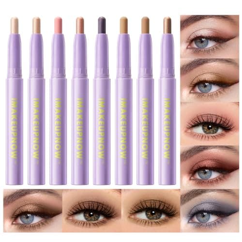 imakeupnow 8PCS Neutral Eyeshadow Stick Set Metallic Shimmer Matte Cream Eye Shadow Eyeliner Brightener Pencil Crayon - Neutral Brown