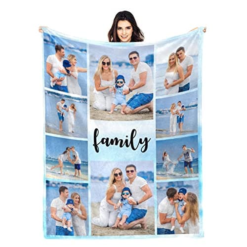 HYHSJY Custom Blanket, Personalized Blankets with Photos Text, 10 Photo Collage, Customized Throw Blanket for Family, Father, Mom, Kids, Dogs, Gifts for Birthday Souvenir Wedding Valentines Day