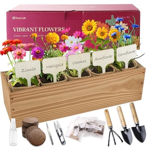5 Indoor Flowers Growing Kit for Beginners, Complete Planting Starter Set with Zinnia, Cosmos, Sunflower, Marigold, Cornflower Seeds, Unique Gardening Gifts for Women & Men