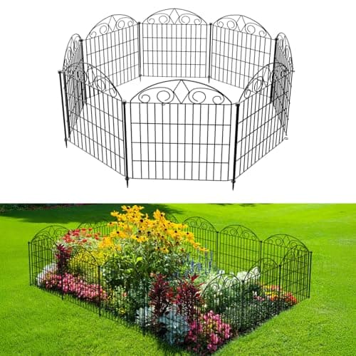 SUNLAX 10 Panels Garden Fence 20ft(L) x 24in(H) Metal No Dig Fence Animal Barrier for Dogs Temporary Fence for Backyard Outdoor Garden Without Gate
