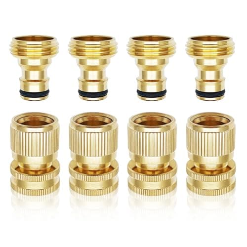 Garden Hose Quick Connector 3/4 Inch GHT, Solid Brass No-Leak Kit (4 Sets: 4 Male + 4 Female) - Quick Connect Fittings for Water Hose