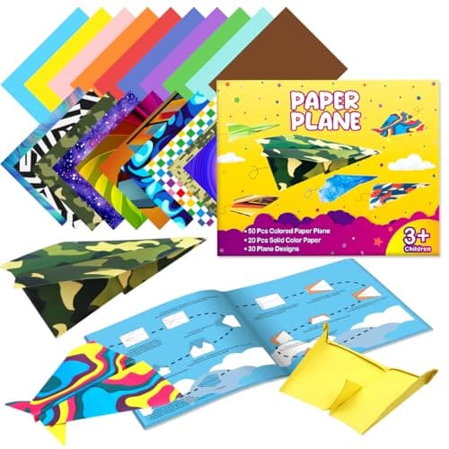 Pigipigi Kids Craft Origami Paper Kit for Kids Ages 5-8 8-12, with Guiding Book, 70 Sheets DIY Art and Crafts Supplies, Colorful Folding Papers Set Projects Gifts Activity for Boy Girl Toys(Plane)