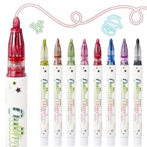 SEOVO Shimmer Marker Outline Pens, 8 Colors Self-Outline Metallic Markers for Art & Crafts, School Supplies, Trendy Stuff, Christmas Stocking Stuffers for Kids Teens Girls