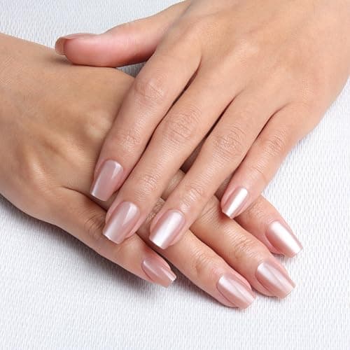 Melines 30pcs Pink Cat Eye Short Square Press On Nails, Reusable Nail Kit with Nail Adhesive Tabs Mini Nail File, 15 Sizes (Pink)