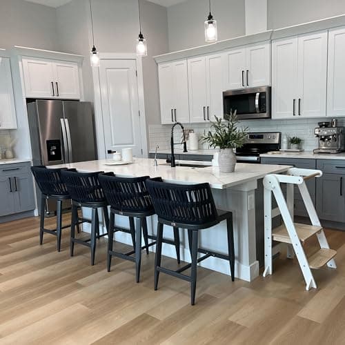 PURPLE LEAF Outdoor Counter Height Bar Stools Set of 2 Wicker Rattan Armless Patio Barstools Woven Modern Bar Chairs with Backrest and Cushions for Garden Outside Grey