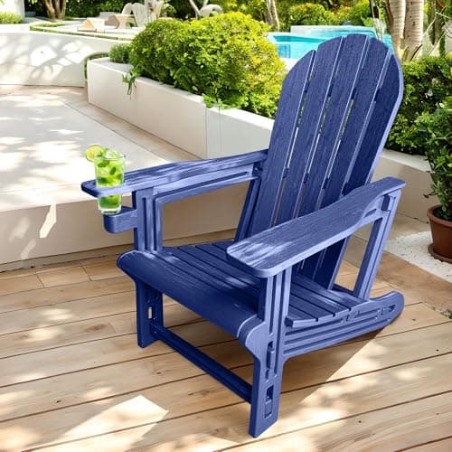 QuinnAndSunny Outdoor Adirondack Chair HDPE All-Weather Patio Garden Chairs with Cup Holder,Garden Furniture Chair for Poolside,Backyard,Deck,Fire Pit,Lawn,Beach,Navy Blue