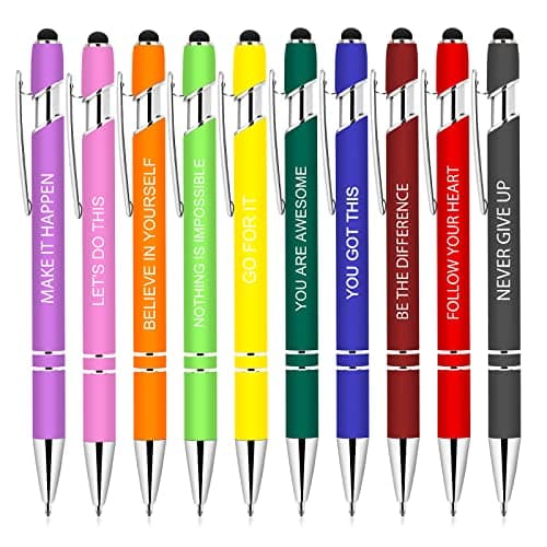 Greengines 10 Pcs Inspirational Pens Bulk, Motivational Ballpoint Pen with Stylus Tip Funny Ink Pens in Bulk Inspirational Gifts for Women Coworkers Office Supplies Black Ink…
