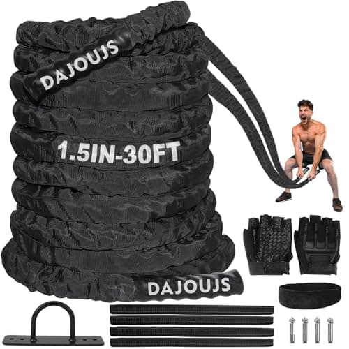 Battle Rope Workout Equipment 1.5 Inch Diameter 30FT Exercise Heavy Weighted Diameter Battle Rope with Protective Cover Exercise Equipment Core Strength Training