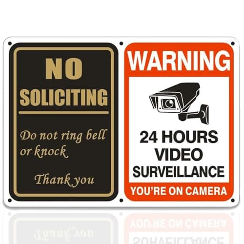 No Soliciting Sign & 24 Hours Surveillance Sign 2 in 1 Aluminum UV Ink Printed Yard Sign for House, Yard, Front Door 24 Hours Video Surveillance Private Property Metal Signs 7 x 10 inch(1 PACK)