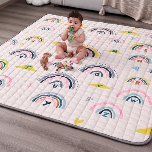 WONDAY Thick Baby Floor Playmat for Playpen,50x50 Playpen Mat Non Toxic Car Foldable Kids Crawling Mat for Babies 6-12 Months, Infant Baby Playpen Mat for Toddlers 1-3