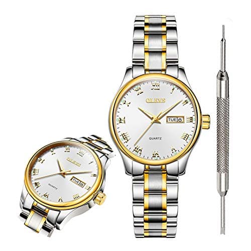 OLEVS Classic White Watches for Women Waterproof Inexpensive Analog Quartz CoupleWrist Watches for Women Calendar Couple Watch