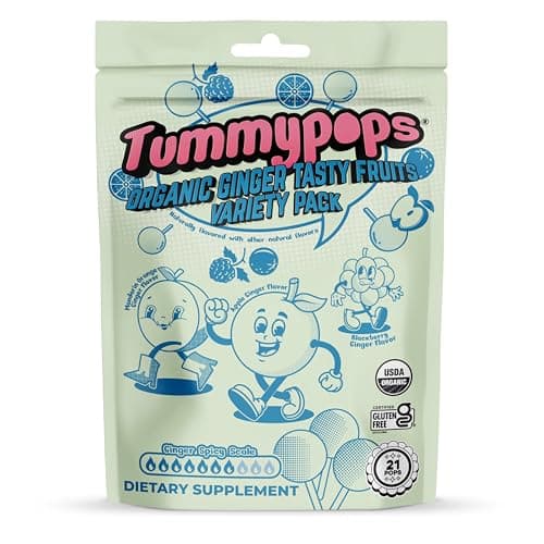 tummy drops Organic Ginger Tummypops Tasty Fruits Variety Pack Ginger Lollipops (Mandarin Orange, Apple & BlackBerry)