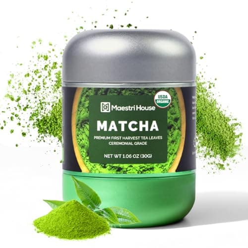 Maestri House Ceremonial Grade Matcha Powder - Premium First Harvest Green Tea Powder, 100% Pure Unsweetened No Additives, USDA Organic Gluten-Free Vegan, 1.06oz Tin