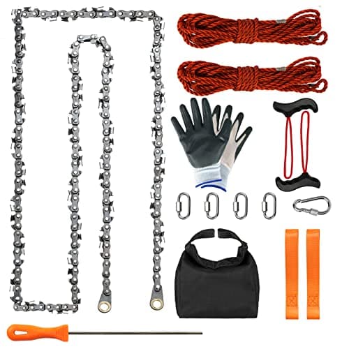 SENSILIN Rope Saw for Tree Limbs, 55 Inch Chain Saw with 70 Sharp Teeth & 46 Feet Ropes Kit, High Limb Pocket Chainsaw