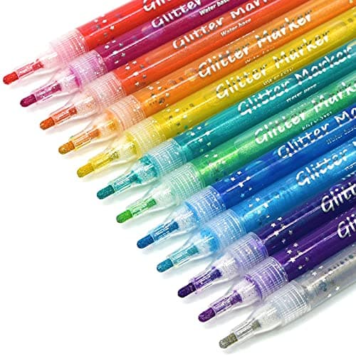 TWOHANDS Glitter Markers,Drawing Pens,Metallic Markers,Water-Based,Washable,12 Colors, DIY Crafts Card Making,Posters,Greeting and Gift Cards 20017