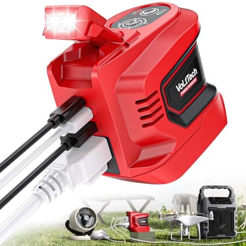 Real 200W Power Inverter Compatible with Milwaukee 18V, VoLtTech Battery Inverter 18V to 110V-120V, Phone Charger USB Charger Adapter with 2 USB Ports & 1 Type-C & 1 AC Outlet (No Battery)