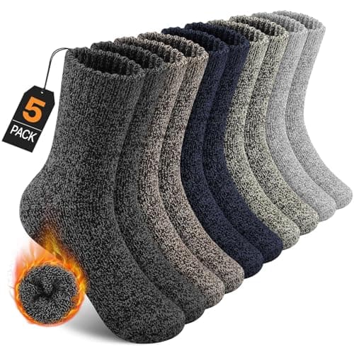 UUMIAER Merino Wool Socks for Men - 5 Pairs Thermal Thick Wool Hiking Socks Outdoor Cushioned Crew Socks (US Size 13-15)