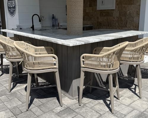 PURPLE LEAF Outdoor Counter Height Bar Stools Set of 4 Patio Metal Modern Wicker Rattan Bar Chairs Woven Aluminum Barstools with Back and Cushions for Balcony Garden Indoor Kitchen Outside Champagne