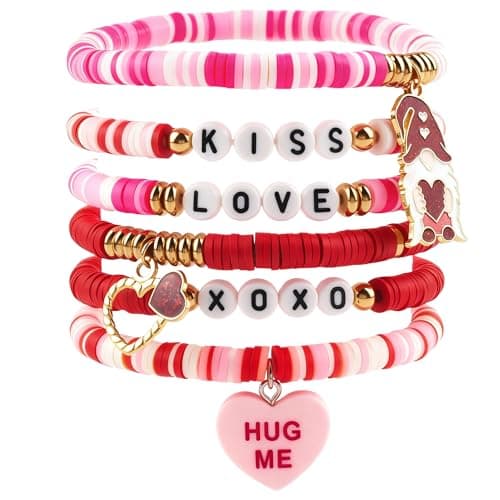 OHOME Valentines Day Outfit Women - 6 Pack Bracelets for Her | Valentines Day Gifts for Her Kids Girls - Valentines Shirts Dress Pajamas | Galentines Decorations Decor Party Supplies