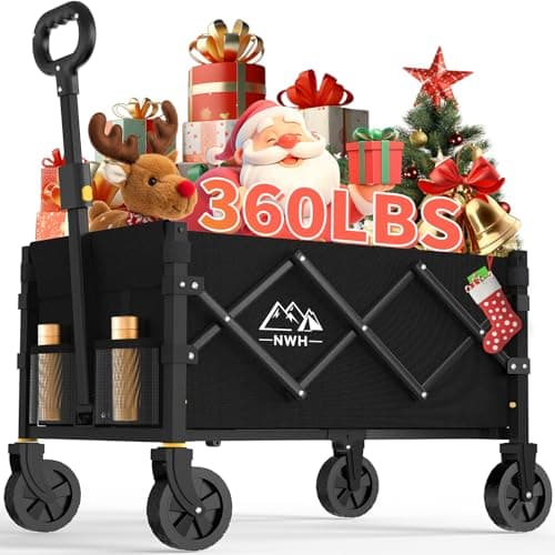 NWH Collapsible Wagon Cart with Wheels Foldable, 360lbs Large Capacity Portable Folding Utility Heavy Duty Beach Wagons Cart with All-Terrain Wheels for Shopping, Camping, Sports, Garden
