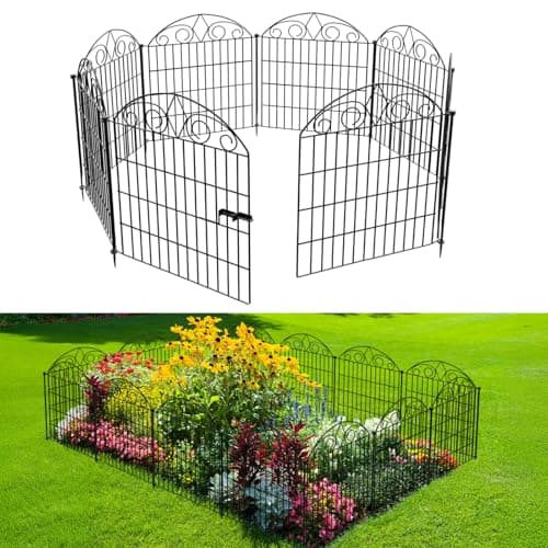 SUNLAX 5 Panels Garden Fence 10ft(L) x 24in(H) Fencing for Yard No Dig Animal Barrier Metal Dog Fence for Patio Outdoor with Gate