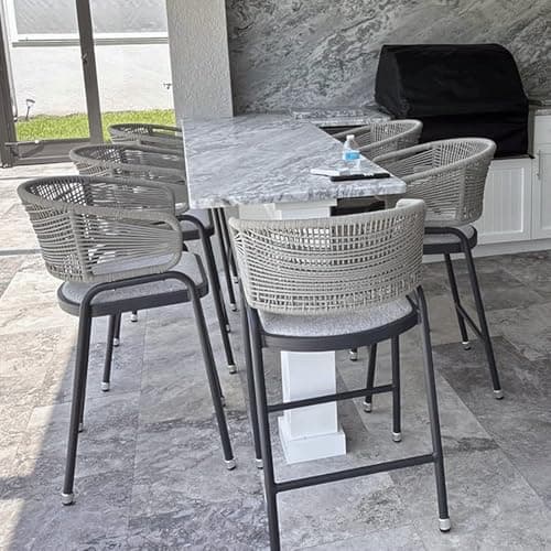 PURPLE LEAF Outdoor Rattan Counter Height Bar Stools Set of 4 Modern Patio Metal Wicker Aluminum Woven Counter Bar Chairs with Wraparound Back with Armrest for Kitchen Garden Indoor Gray