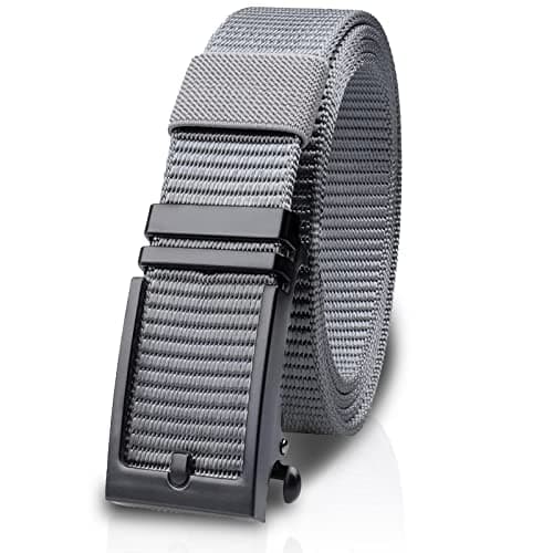 WIMSSERT Ratchet Belts for Men Casual Nylon Tactical Belt with Automatic Slide Buckle, Adjustable Trim to Fit Length 49",Grey